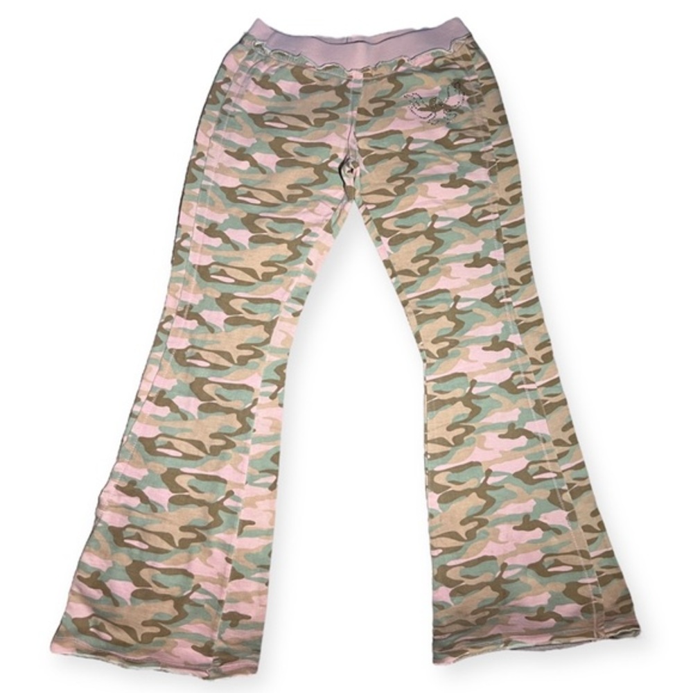 Army Girl Bird Stud Camo Camouflage Distressed Hem Style Wide Leg Yoga‎ Pants